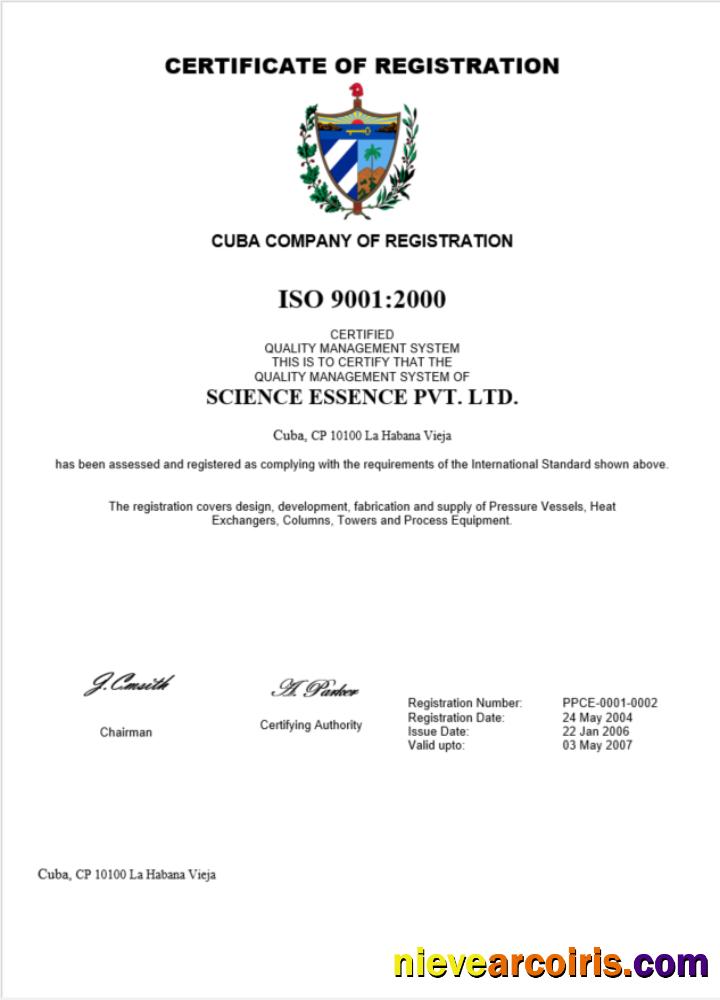 Cuba certificate of registration